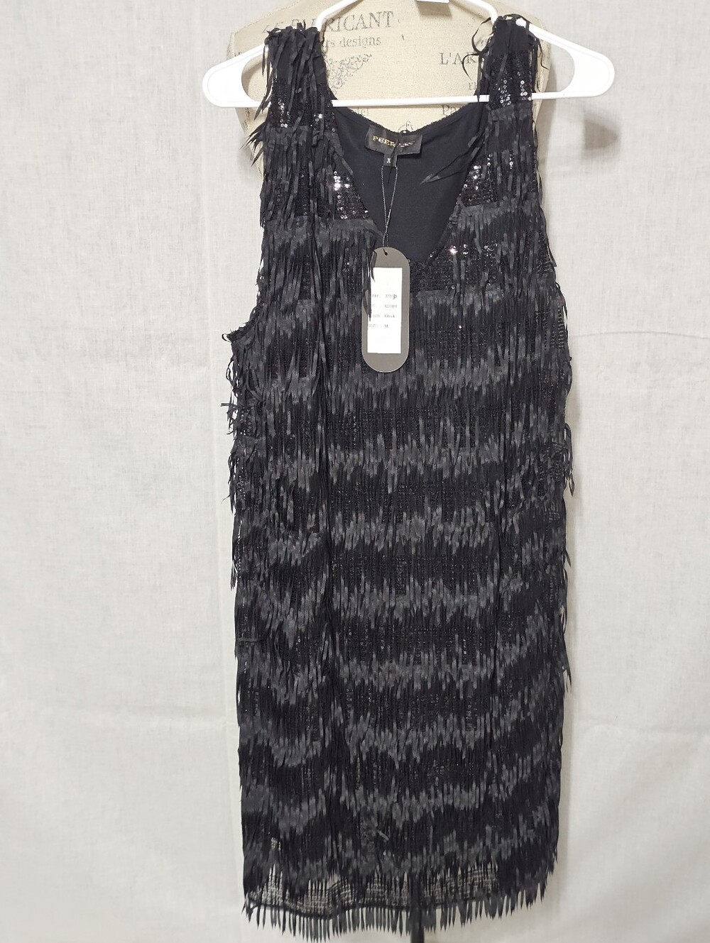 Source Unknown Black Fringe Sequin Mini Dress